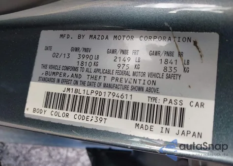 2013 Mazda Mazda3 I Touring z USA, uszkodzony, nr VIN JM1BL1LP9D1794611